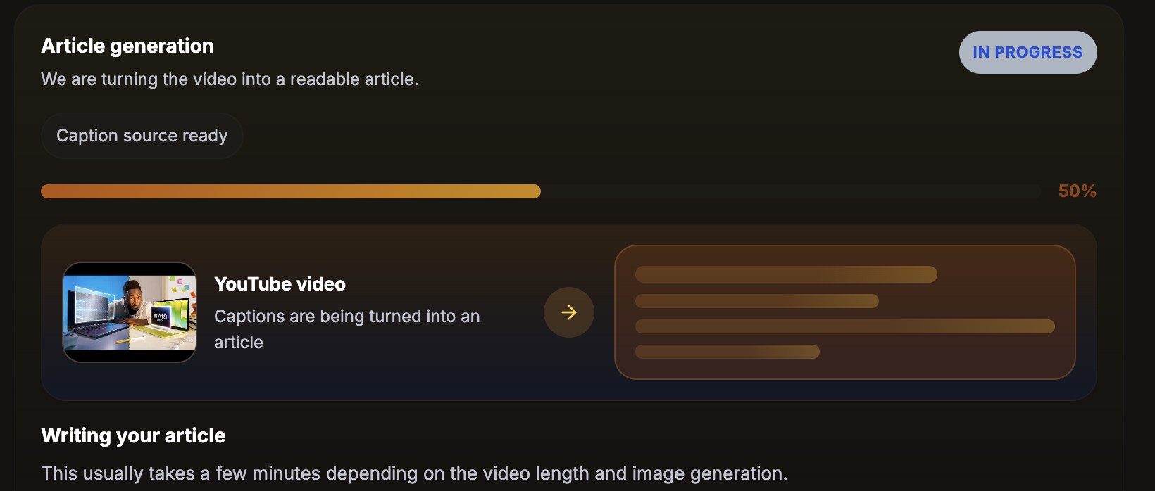 Better Blog AI YouTube repurpose feature screenshot